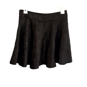 Mini Skirt Black Satin Embossed Floral Whimsy Goth Y2K Mine Anthropologie SZ SM